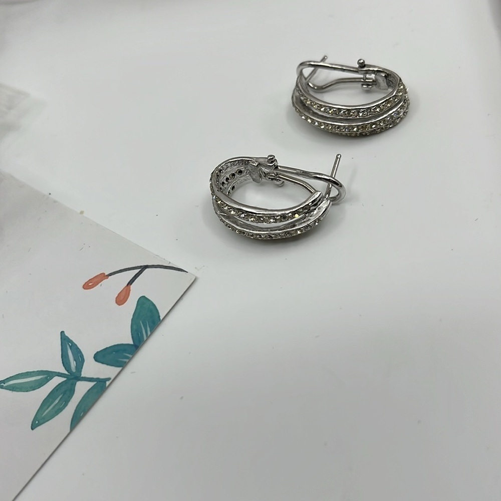 ✨ 925 Sterling Silver Double Row CZ Hoop Earrings - 5.1g - Picture 10 of 12